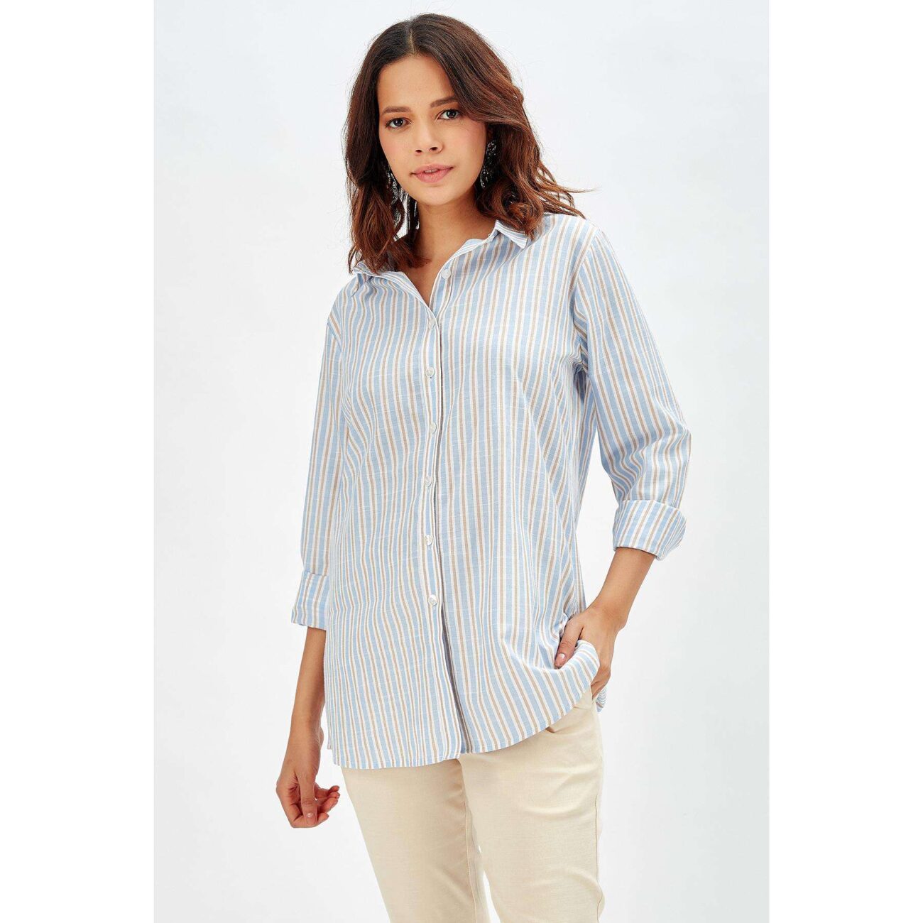 Classic Blue and White Vertical Striped Long Sleeve Shirt SP25