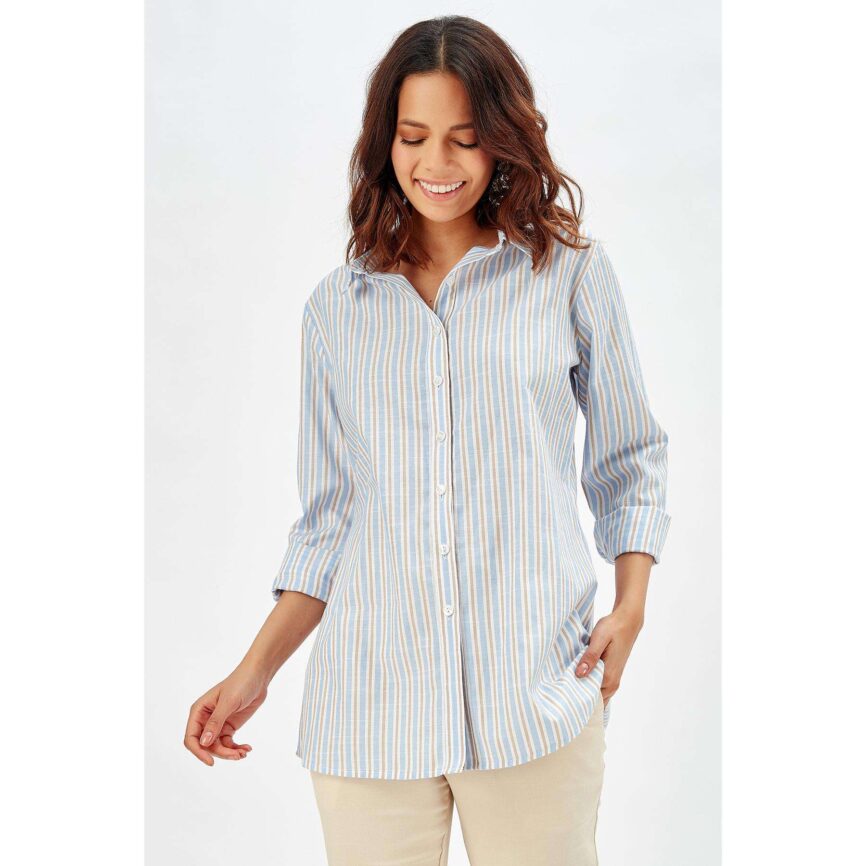 Classic Blue and White Vertical Striped Long Sleeve Shirt SP25