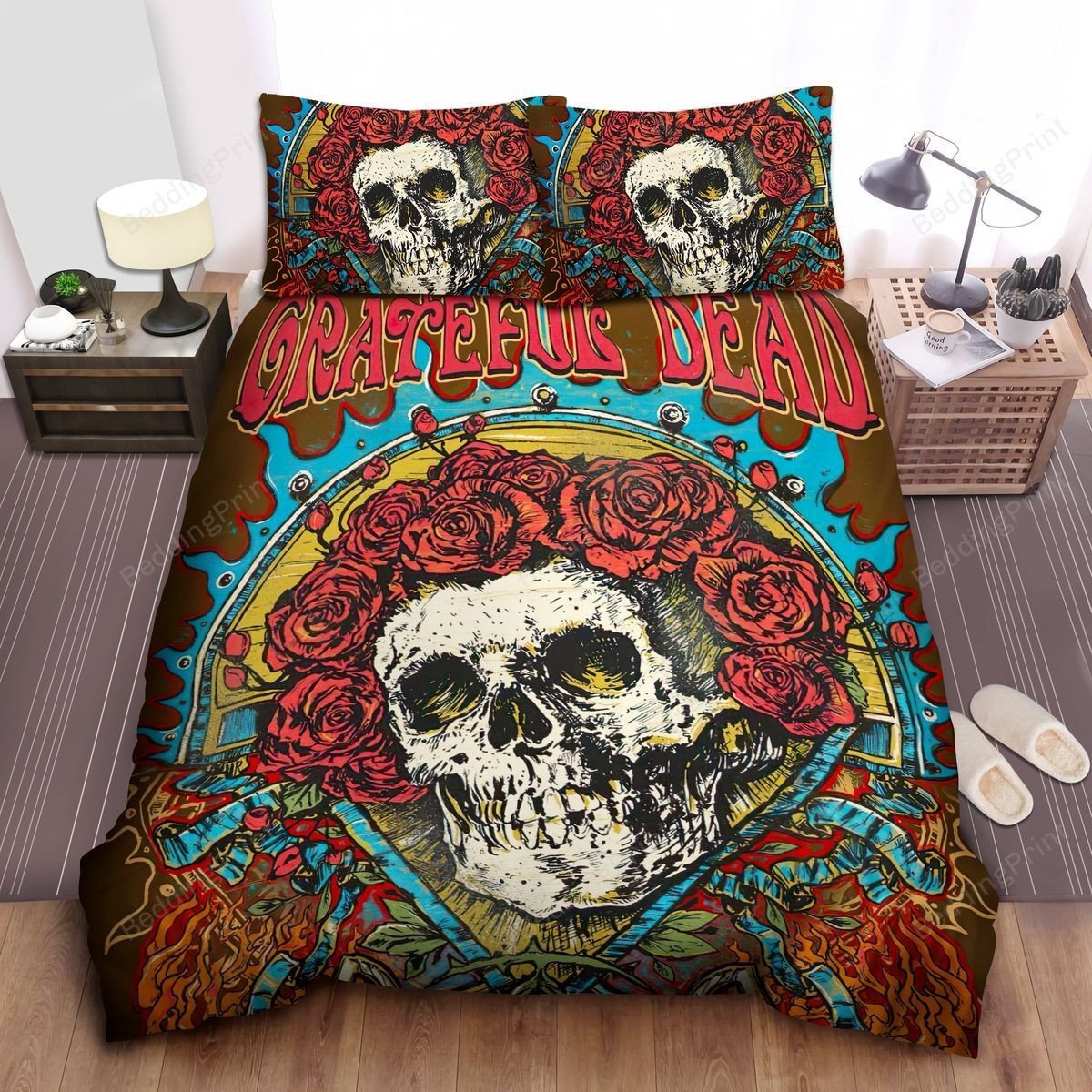 Grateful Dead Skull And Roses Art Bed Sheet Duvet Cover Bedding Sets