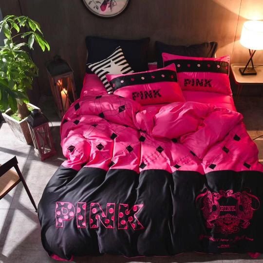 Victorias Secret Pink Embroidery Egyptian Beddingset? Model 3 Dup (duvet Cover & Pillow Cases)