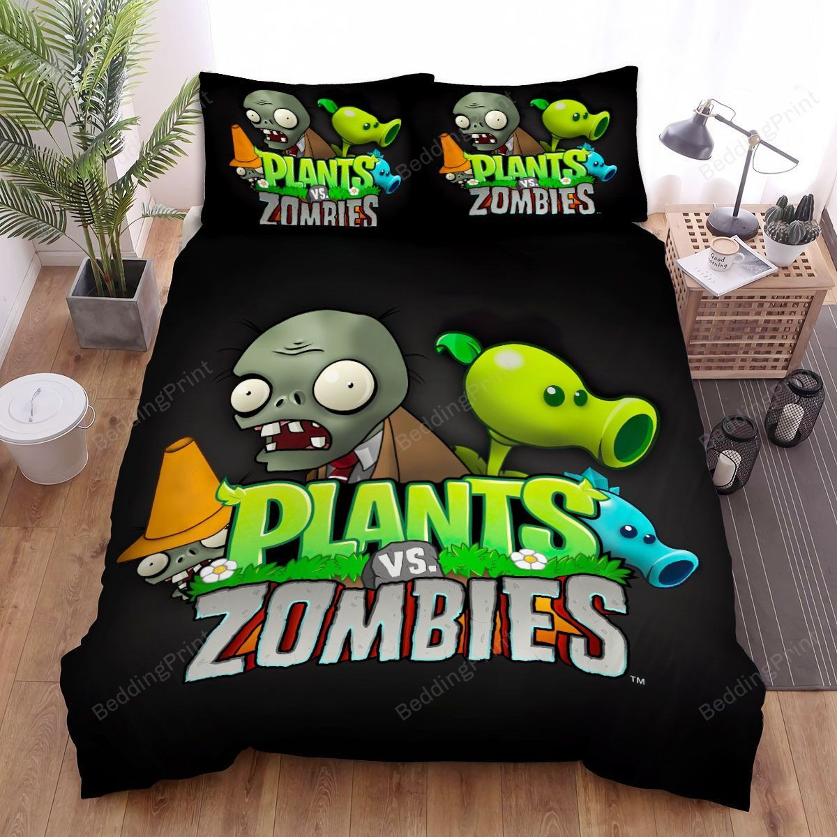 Video Games, Plants Vs Zombies, Cold Pea And Peashooter Bed Sheets Spread Duvet Cover Bedding Sets