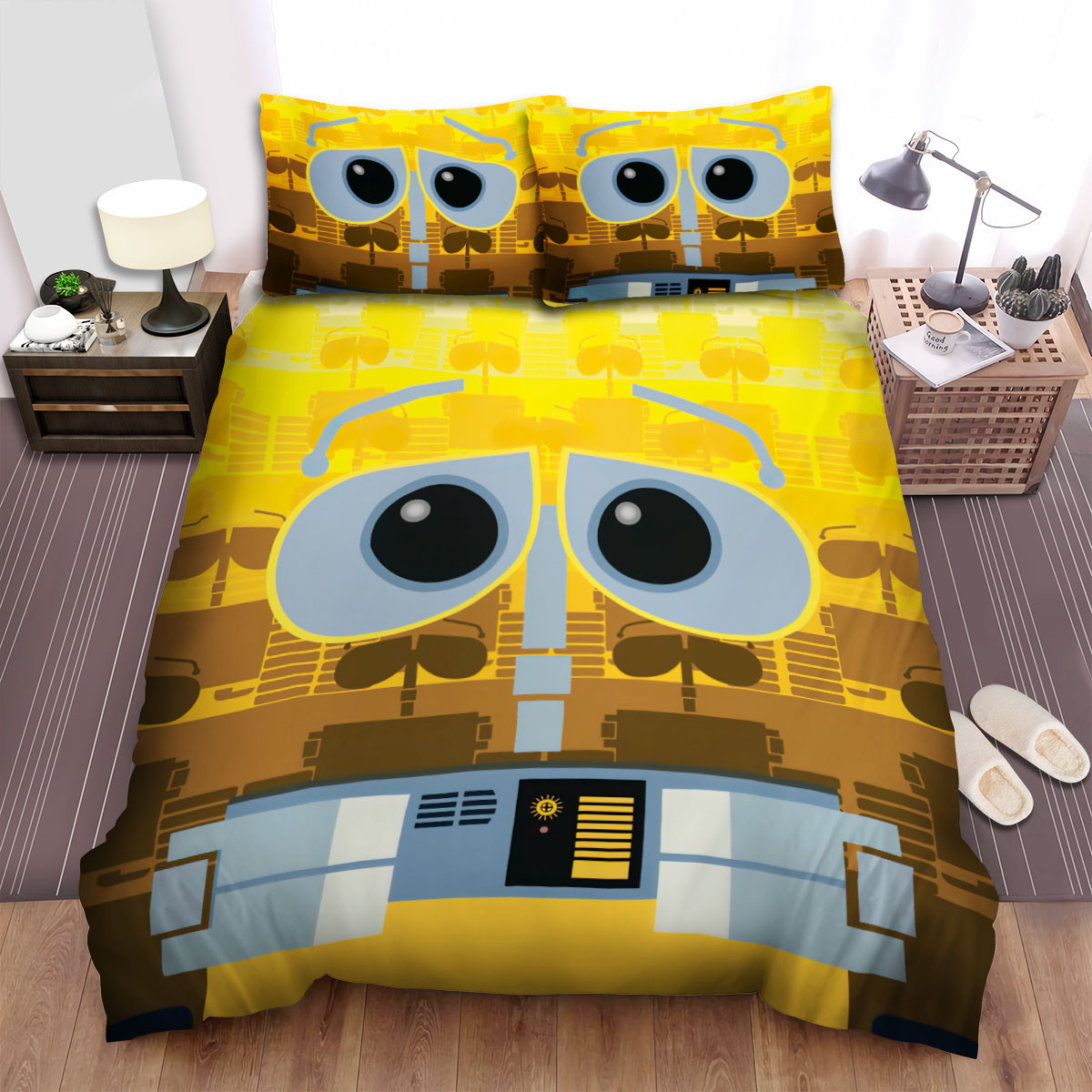 Wall.e Movie Yellow Background Photo Bed Sheets Spread Comforter Duvet Cover Bedding Sets